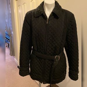 Gallery Womens Quilted Black Belted Coat 1x